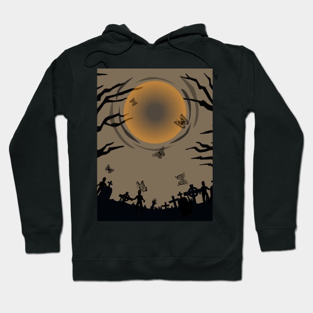 Harmony in Orange: Moon and Zombies Butterfly Hoodie by zombies butterfly